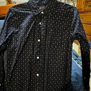 Boy Navy Blue Button-Up Shirt with Pattern